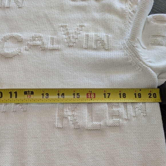 Calvin Klein Like New Men Wool Logo Sweater Size L Off White Crew Neck Pullover - Picture 6 of 14